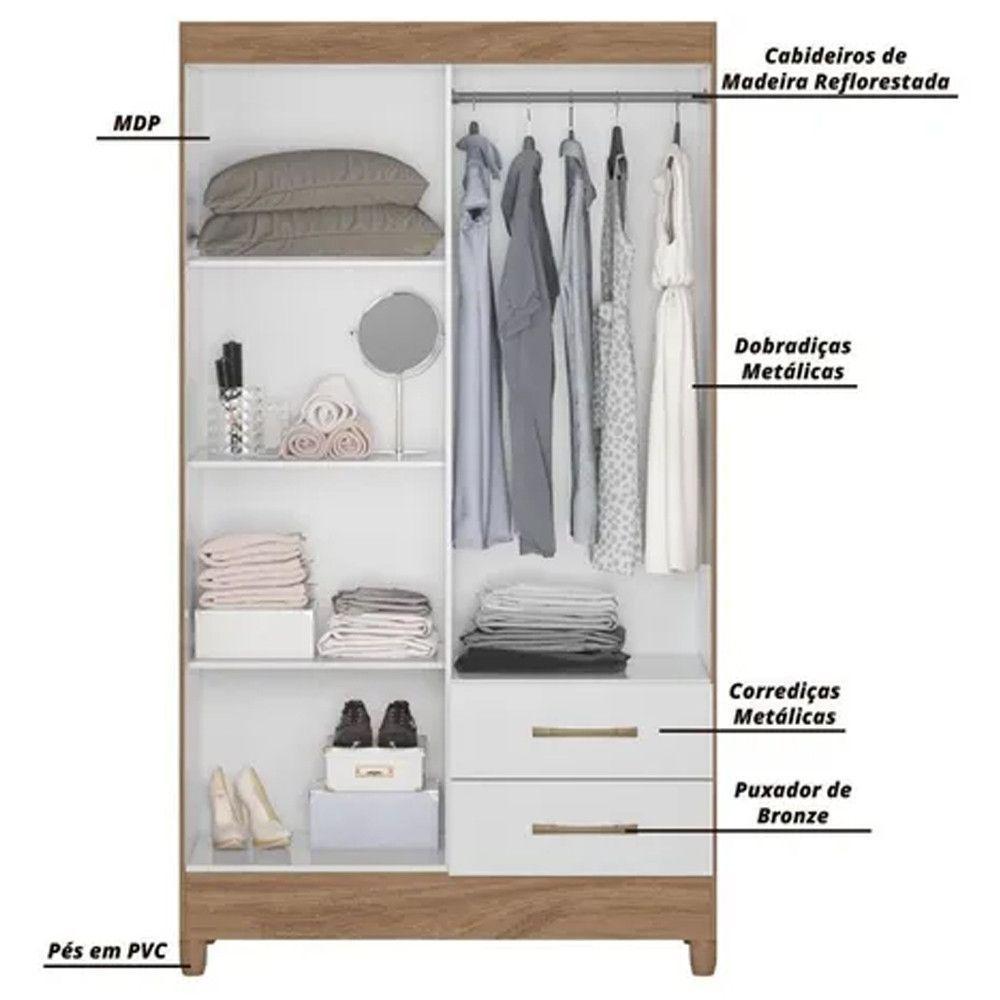 Guarda Roupa Solteiro Chile 4 Portas 2 Gavetas C/Branco - 2