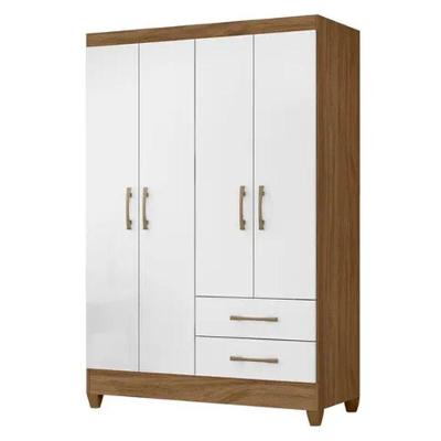 Guarda Roupa Solteiro Chile 4 Portas 2 Gavetas Naturale com Branco MDP Moval Móveis