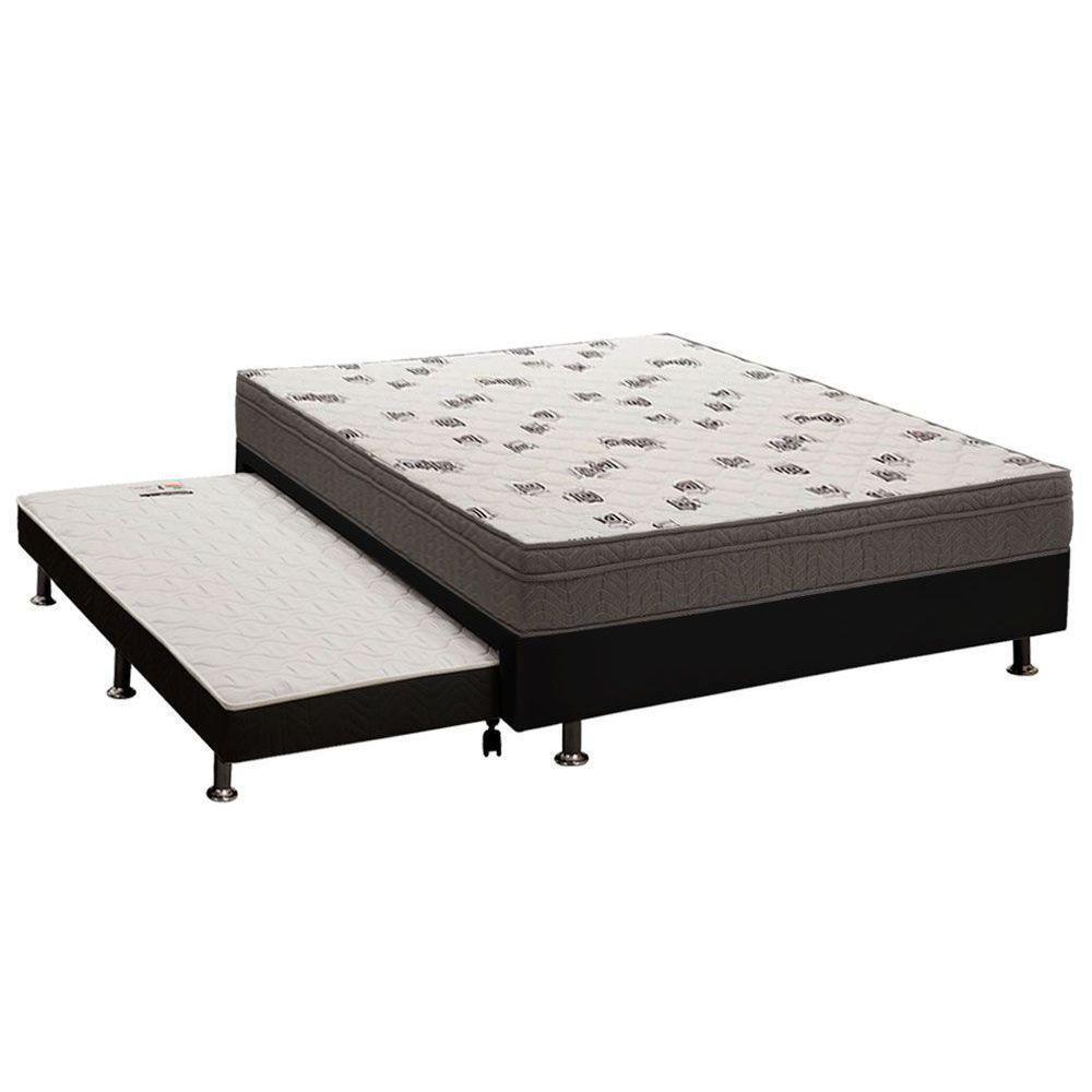 Cama Box c/Auxiliar Casal: Colchão Espuma Ortobom D45 Light + Base CRC Courano Black(138x188) - 1