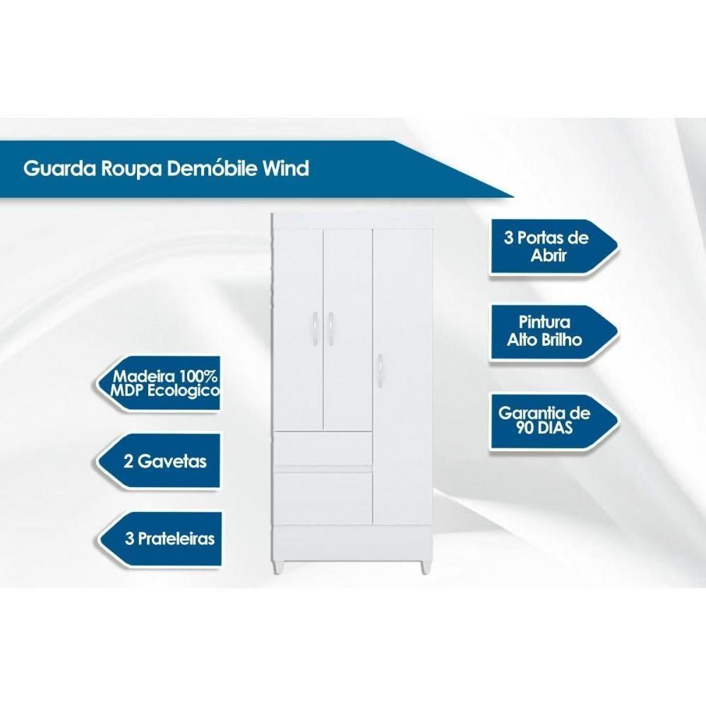 Guarda Roupa 3 Portas  e 2 Gavetas Wind Amêndola/Off White - Demóbile - 3