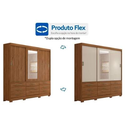 Guarda Roupa Casal Luiza 3 Portas de Correr 7 Gavetas Avelã - Off White Panan