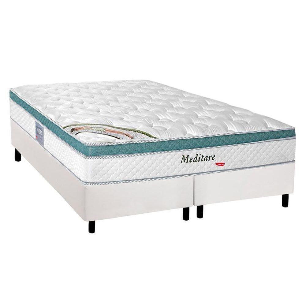 Cama Box Queen: Colchão Molas MasterPocket Ensacadas Herval   Meditare + Base Courano Branco CRC(158x198) - 1