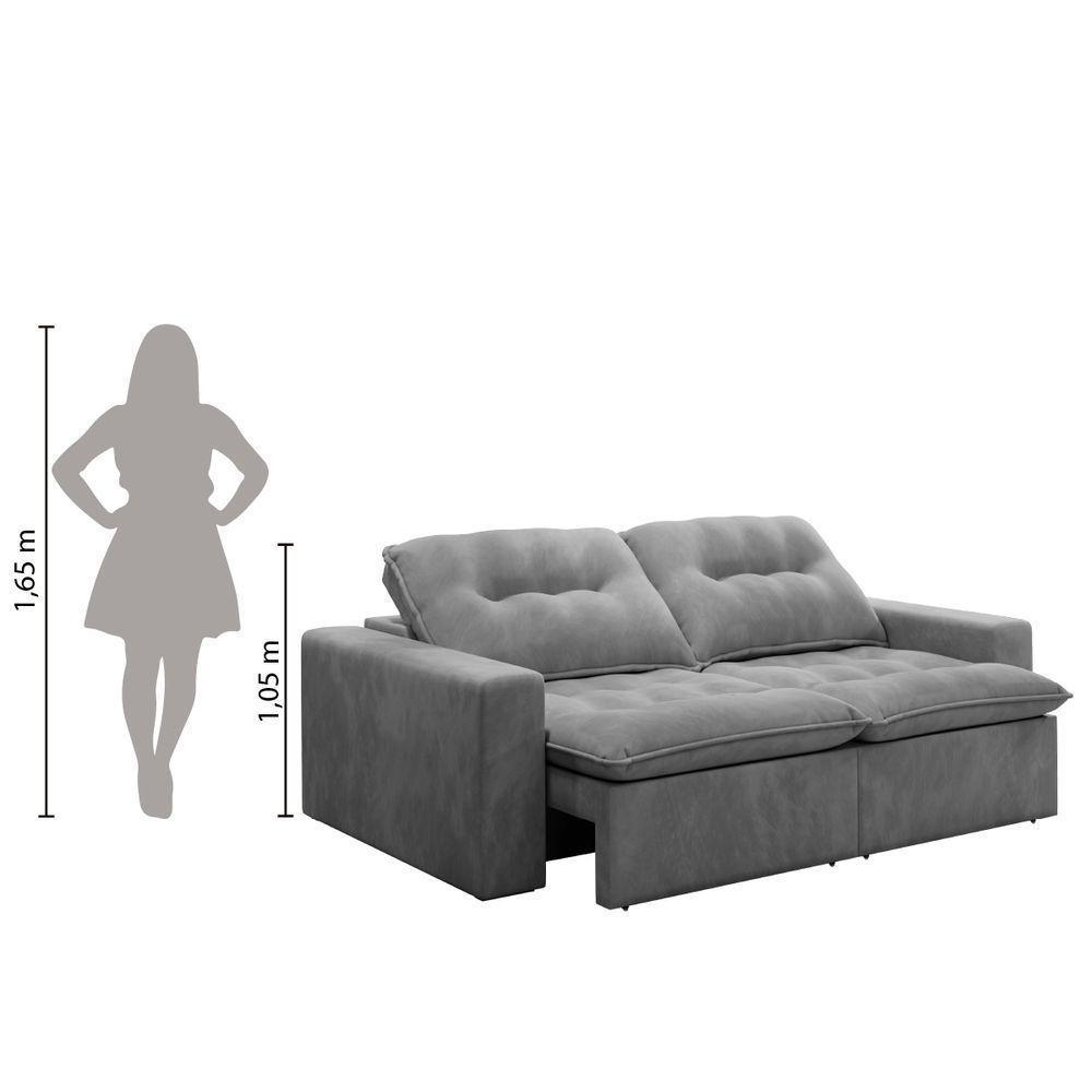 Sofá Retrátil Reclinável Napoli 2,30m 4 Lugares Veludo Cinza Com Molas No Assento Bipartido Selmer Cinza - 4