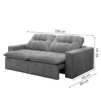 Sofá Retrátil Reclinável Napoli 2,30m 4 Lugares Veludo Cinza Com Molas No Assento Bipartido Selmer Cinza - 5