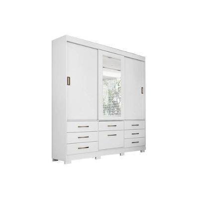 Guarda Roupa Casal Luiza 3 Portas de Correr 7 Gavetas Branco MDF Panan Móveis