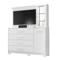 Cômoda Quarto Com Painel Para Tv Ilhabela 4 Gavetas 2 Portas Branco Fosco Branco Fosco - 2