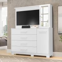 Cômoda Quarto Com Painel Para Tv Ilhabela 4 Gavetas 2 Portas Branco Fosco Branco Fosco - 3