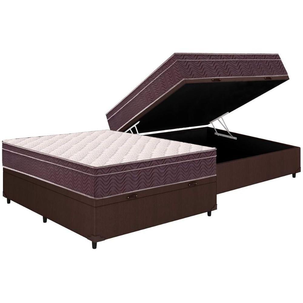 Cama Box Baú Casal: Colchão Espuma Ortobom D28 Airtech 60 Euro Pillow + Base CRC Courano Brown(138x188) - 1