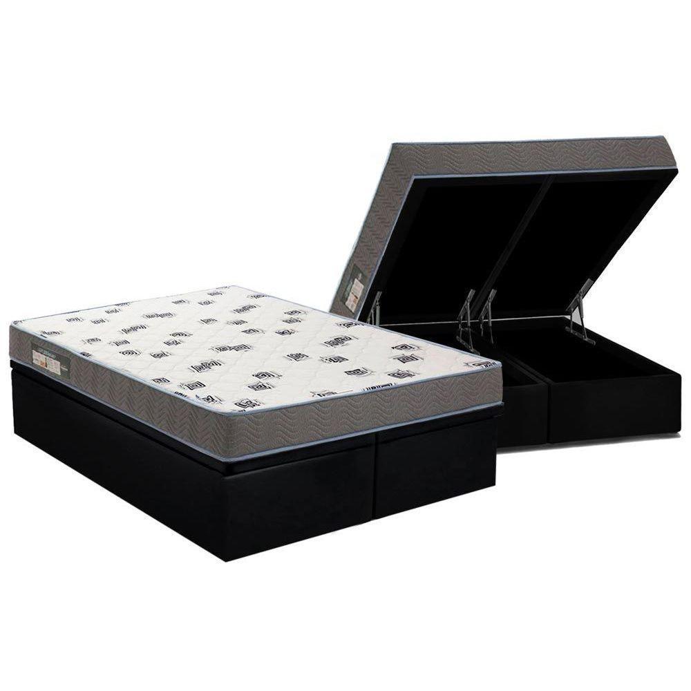 Cama Box Baú Queen: Colchão Espuma D33 Ortobom Light Saúde + Base CRC Courano Black(158x198) - 1