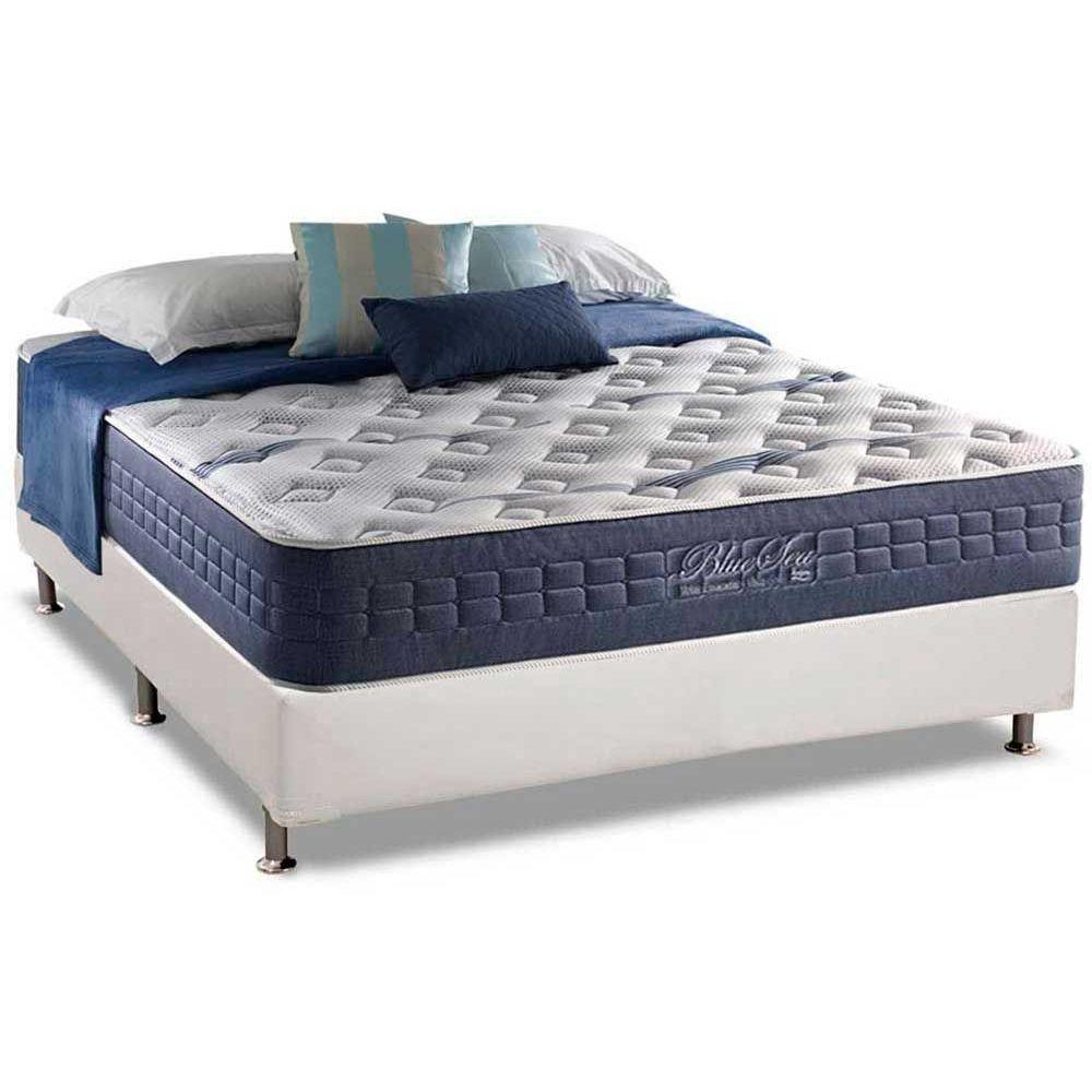 Cama Box Casal: Colchão Molas Ensacadas Anjos MasterPocket Blue Sea + Base CRC Courano White(138x188) - 1