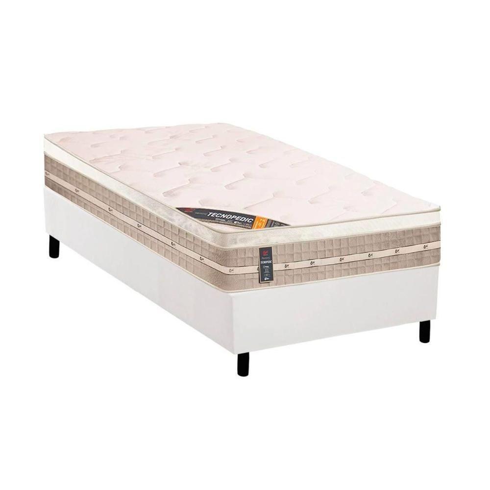 Cama Box Solteiro: Colchão Molas Bonnel Castor Tecnopedic Premium + Base CRC Suede White(88x188) - 1