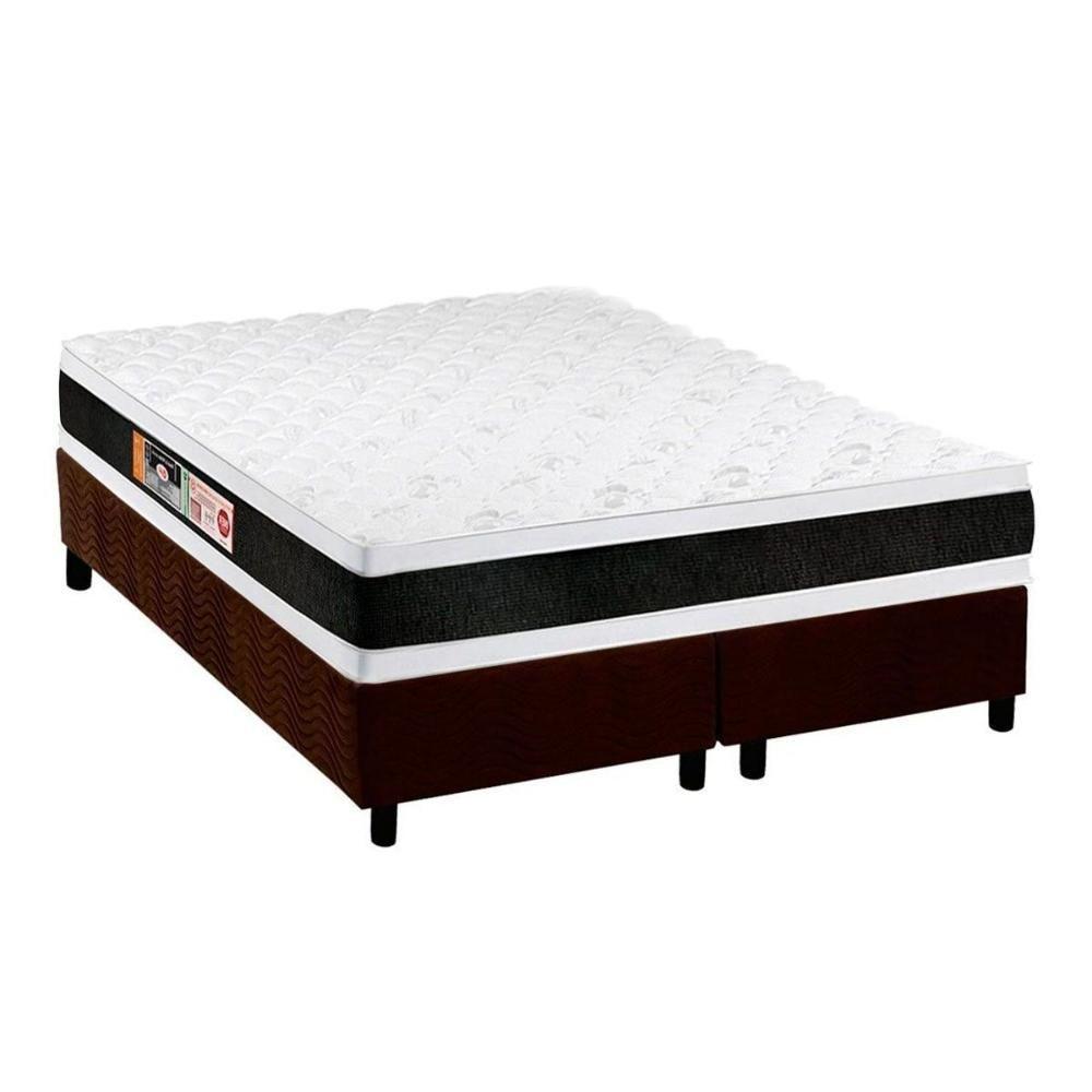 Cama Box Queen: Colchão Espuma D45 Castor Black e White AIR Double Face + Base CRC Suede Brown(158x198) - 1