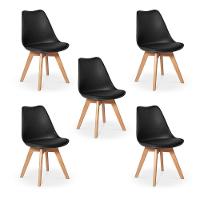 Conjunto 05 Cadeiras Eames Wood Leda Design Preta - 1