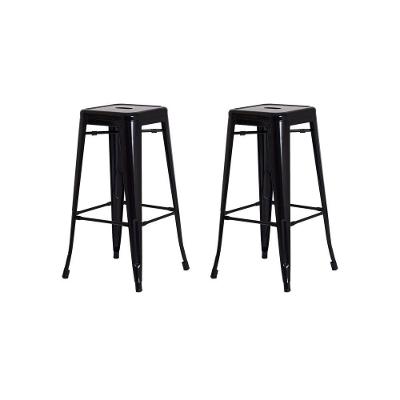 2 Banquetas Tolix Iron Design Industrial Preta 76 Cm Aço