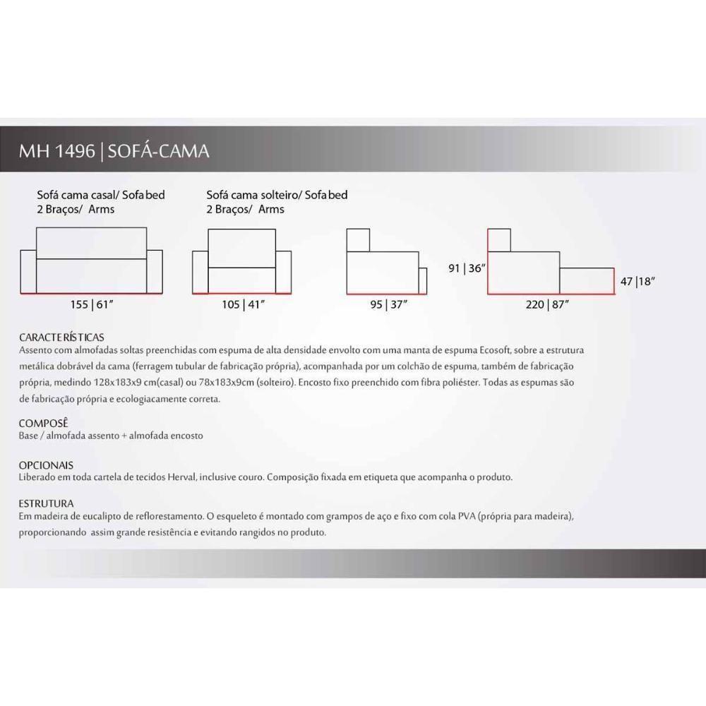 Sofá Cama p/Sala MH1496 Idea Suede Marrom Claro - Herval - 5