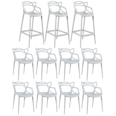 8 Cadeiras + 3 Banquetas Altas Masters Allegra Cinza Claro