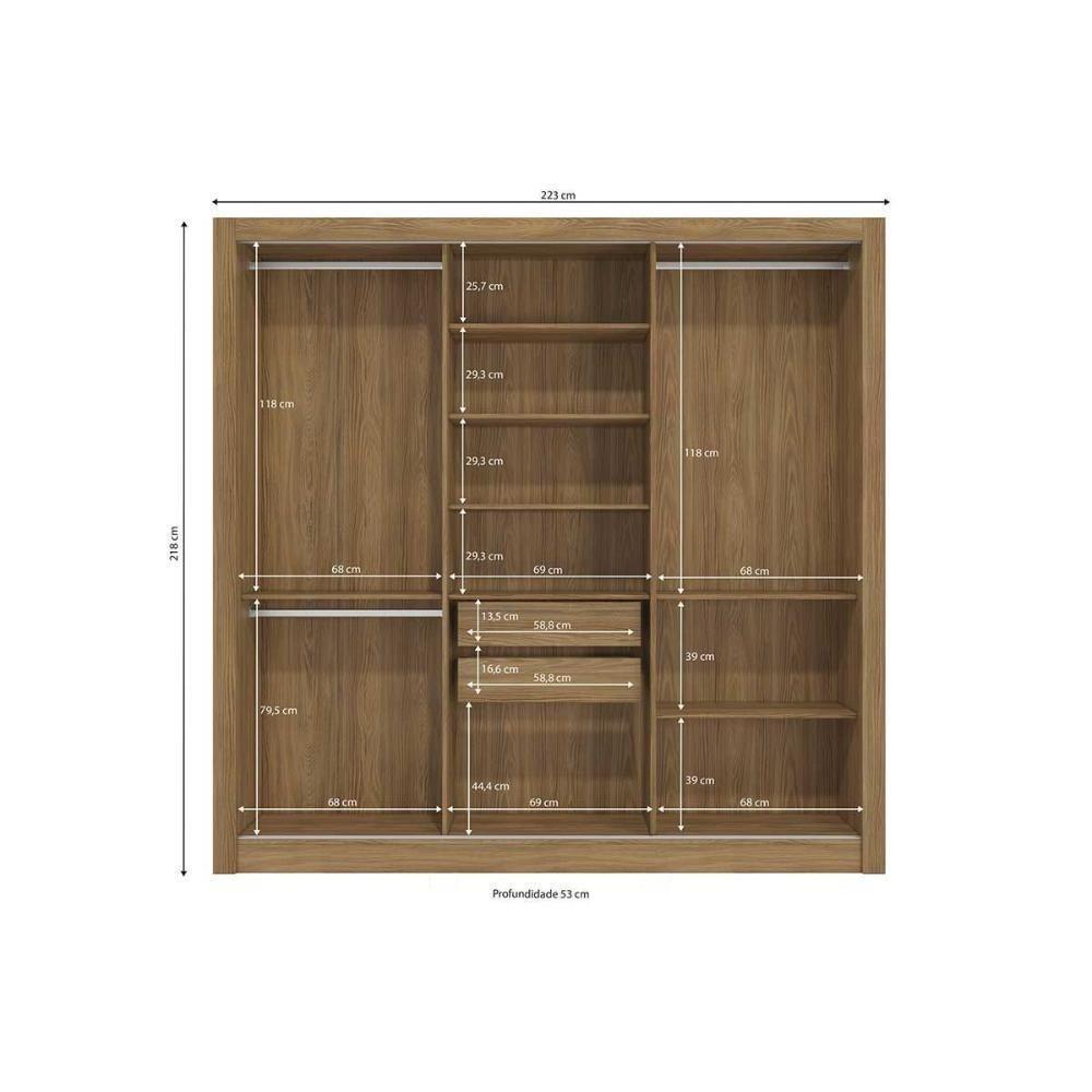 Guarda Roupa Casal 3 Portas de Correr e 2 Gavetas M570 Nogueira/Fendi - Kappesberg - 3