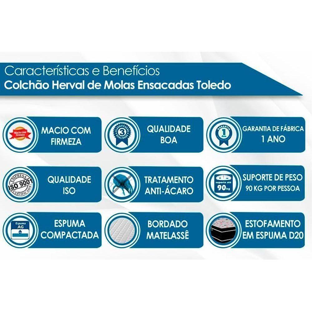 Cama Box Solteiro: Colchão Molas Herval MasterPocket Ensacadas Toledo + Base CRC Suede Cinza(88x188) - 2