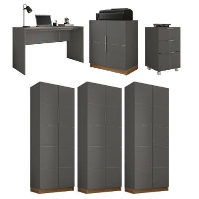 Kit Conjunto Escritório 6 Peças Cubic Cinza Caemmun