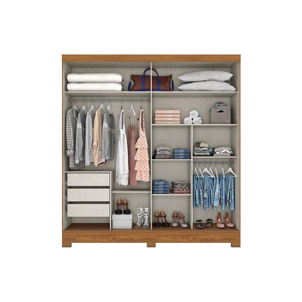 Guarda Roupa Casal 2 Portas Deslizante e 3 Gavetas Briz B352 Nature/Off White - Henn - 2