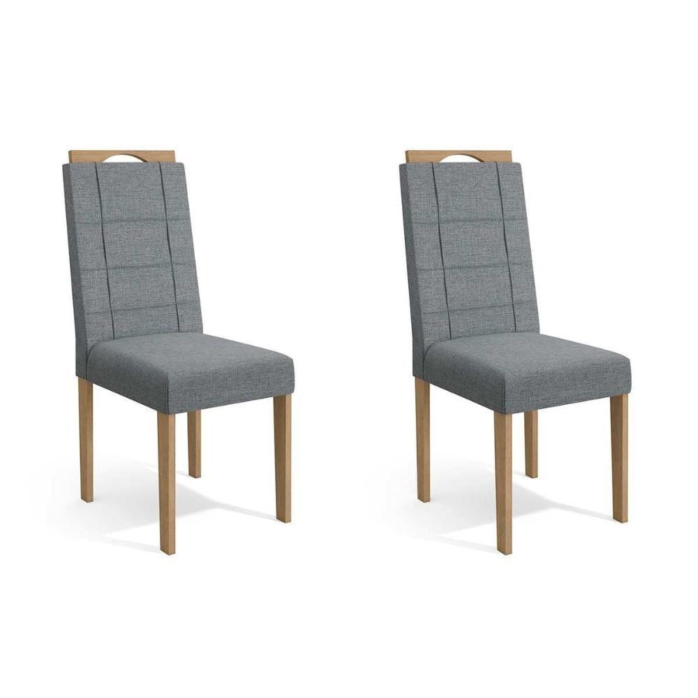 Cadeira Sala de Jantar 2CAD150 Madeira Kit 2 Un Eucalipto/Linho Cinza - Kappesberg - 1
