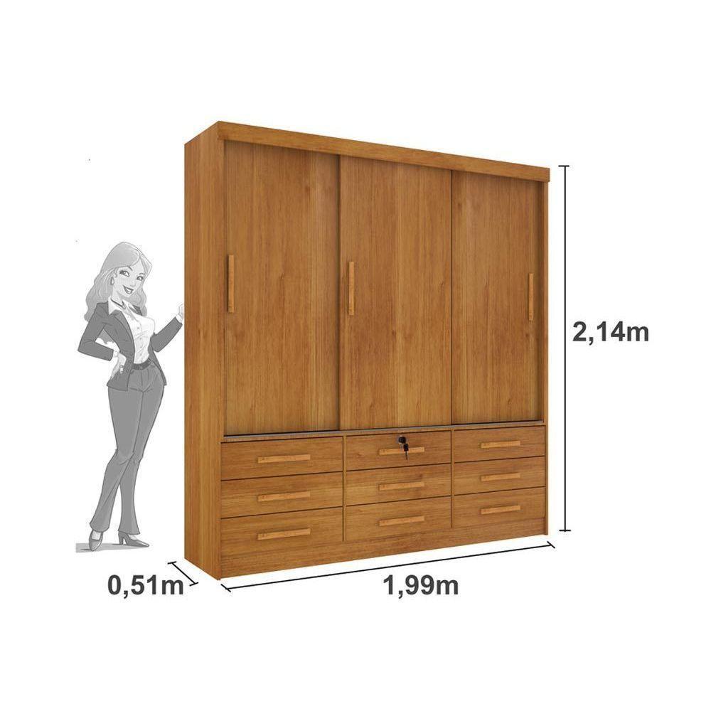 Guarda Roupa 3 Portas Chicago c/ de Correr e 9 Gavetas Cinamomo - Tcil Móveis - 2