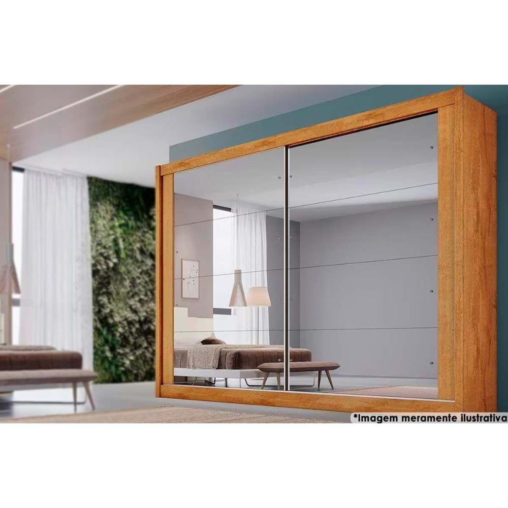 Guarda Roupa 2 Portas de Correr e 4 Gavetas c/ Espelho Creta Peroba/Off White - Europa - 1