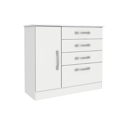 Cômoda Chicago 4 Gavetas 1 Porta em MDF com Puxador Plástico Branco Juvenil