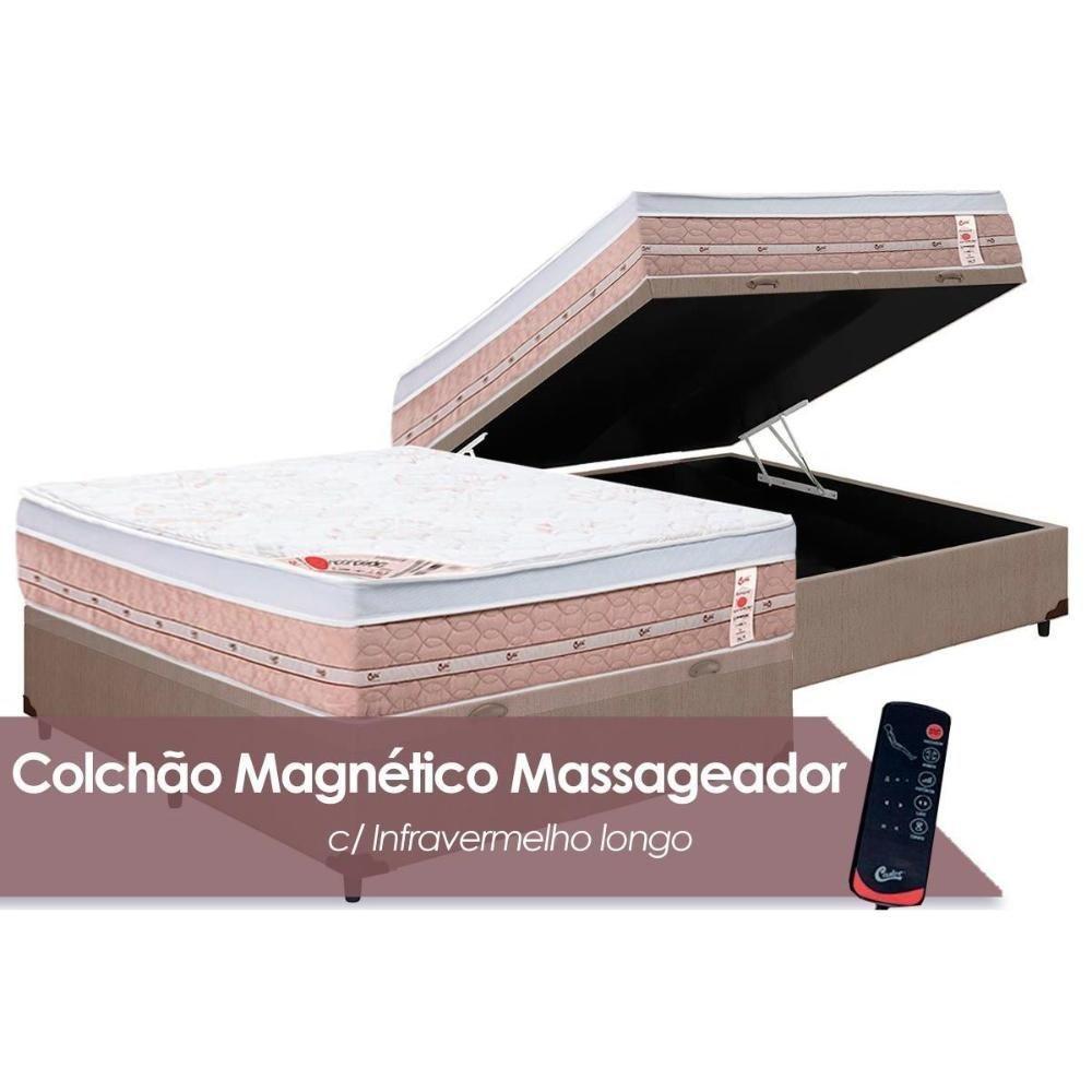 Cama Box Baú Casal: Colchão Molas Pocket Ensacadas Castor Vibro Massagem Magnético Premium + Base CRC Courano Clean(138x188) - 1