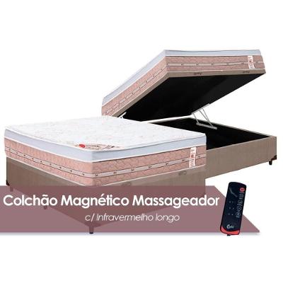 Cama Box Baú Casal: Colchão Molas Pocket Ensacadas Castor Vibro Massagem Magnético Premium + Base CRC Courano Clean(138x188)