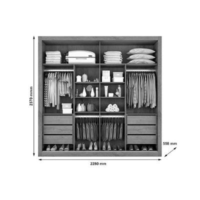 Guarda Roupa Casal Sevilha 2 Portas de Correr 6 Gavetas Preto MDF Europa