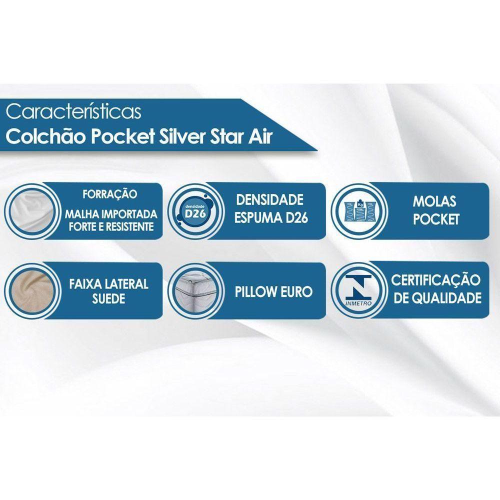 Cama Box Solteiro: Colchão Molas Ensacadas Castor Pocket Silver Star Air + Base CRC Suede Clean(88x188) - 5