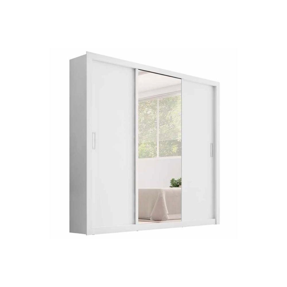 Guarda Roupa Casal 3 Portas de Correr e 2 Gavetas c/ Espelho Residence Branco - Demóbile - 1