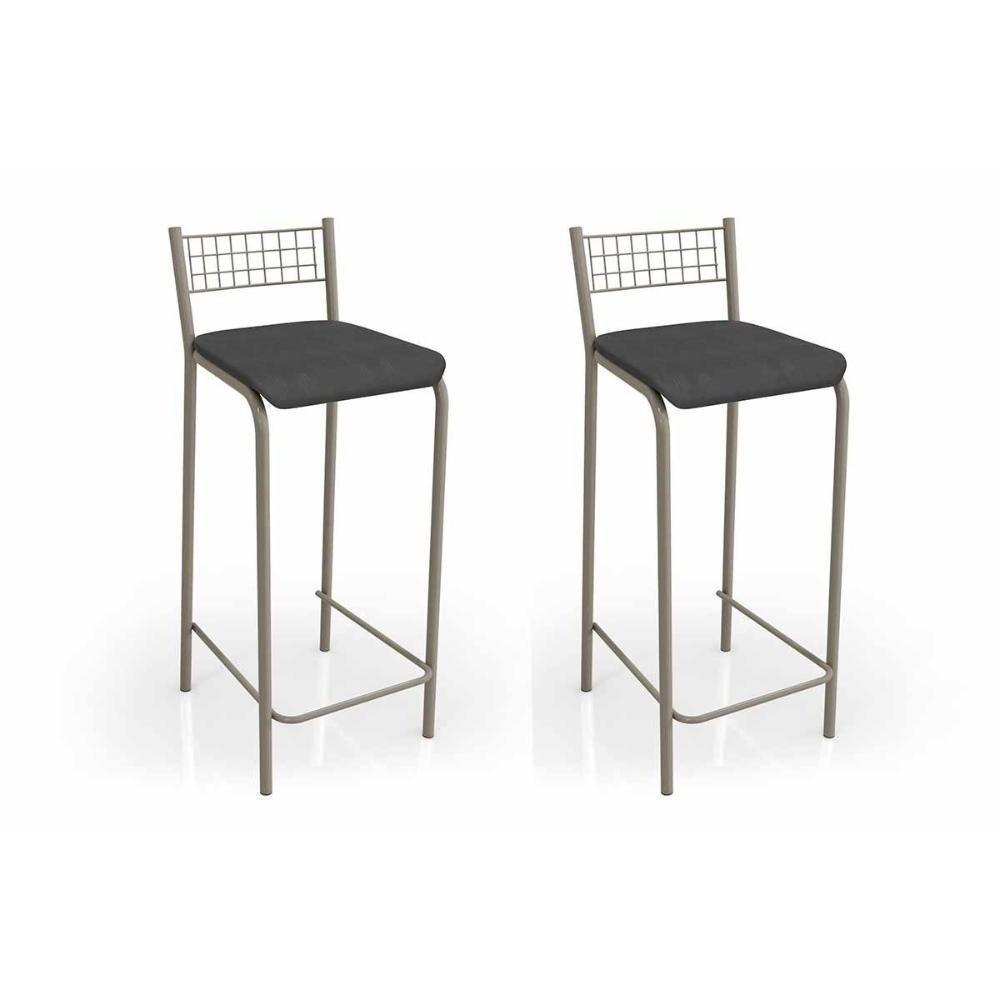 Banqueta Sala de Jantar Gênova 2B705NK Kit 2 Un Níquel/Courano Preto - Kappesberg - 1