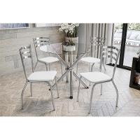 Conjunto: Mesa de Cozinha Volga c/ Tampo de Vidro 95cm + 4 Cadeiras Portugal Cromada/Branco - Kappesberg - 1