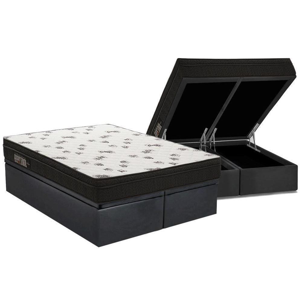 Cama Box Baú Queen: Colchão Espuma D45 Ortobom Light Saúde OrtoPillow + Base CRC Suede Gray(158x198) - 1