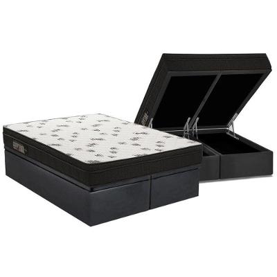 Cama Box Baú Queen: Colchão Espuma D45 Ortobom Light Saúde OrtoPillow + Base CRC Suede Gray(158x198)