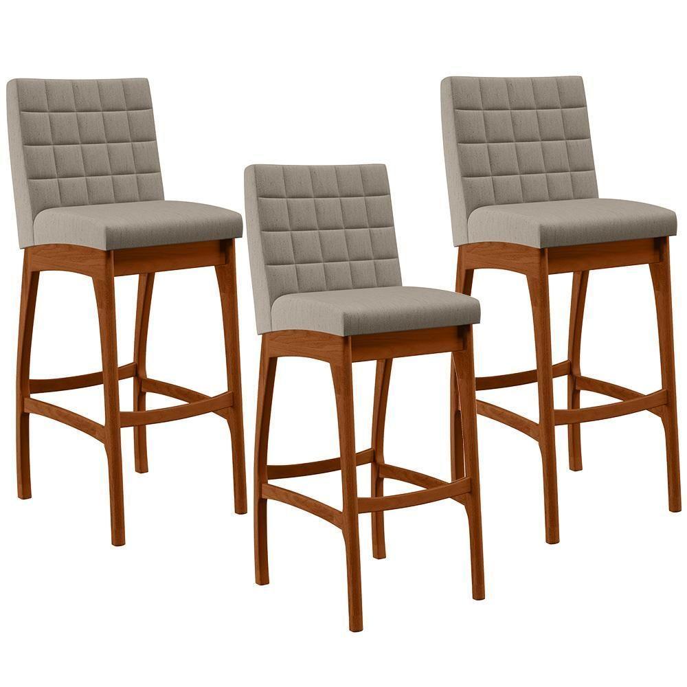 Kit 03 Banquetas Altas Para Cozinha B04 Bege - 1