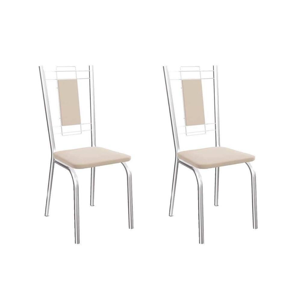 Cadeira Sala de Jantar Florença 2C005 Kit 2 Un Cromado/Courano Nude - Kappesberg - 1