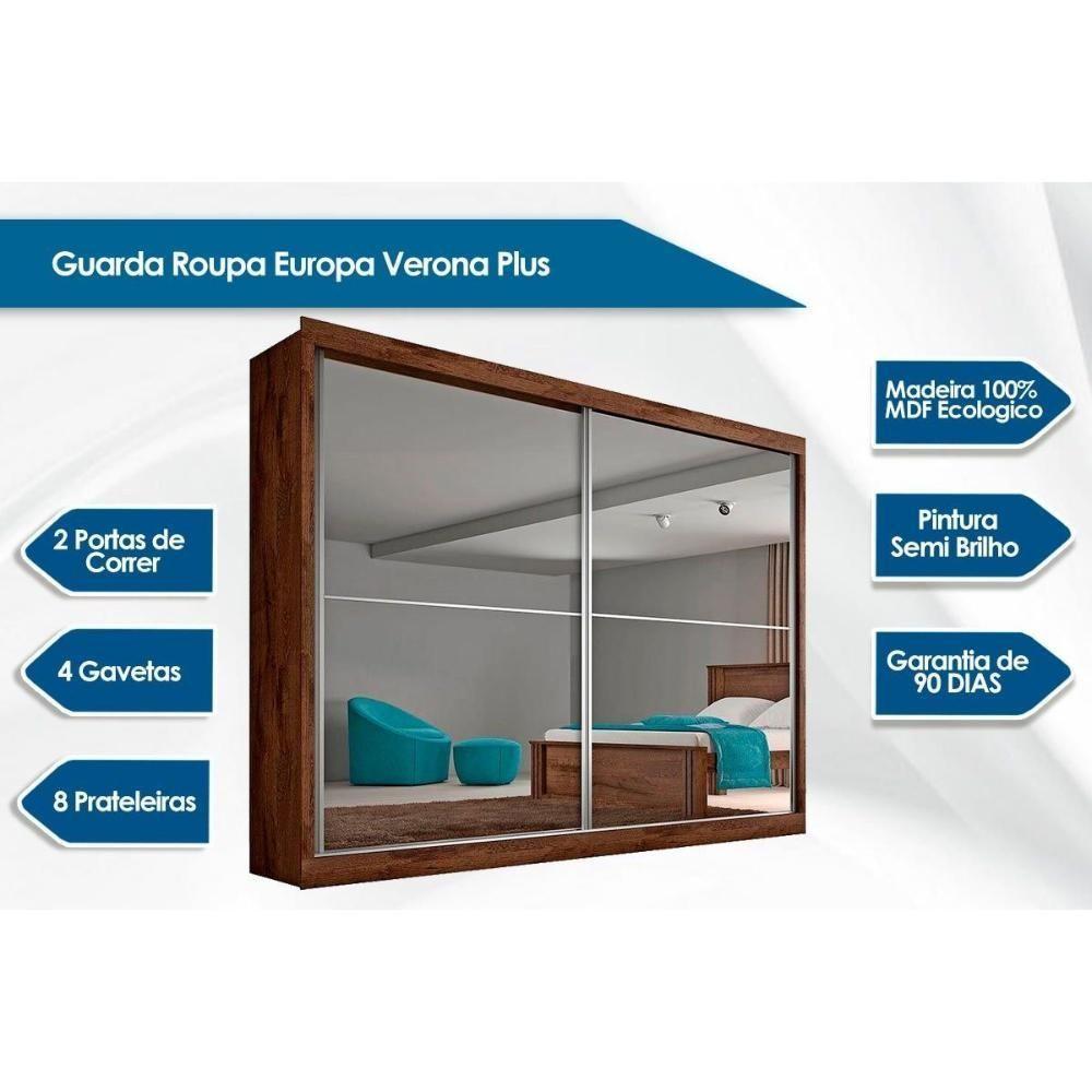 Guarda Roupa Casal 2 Portas de Correr e 4 Gavetas c/ Espelho Verona Plus Branco - Europa - 4