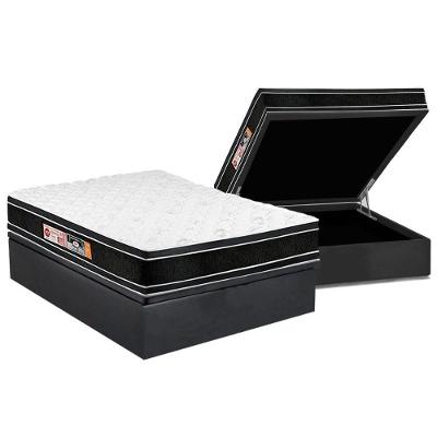 Cama Box Baú Casal: Colchão Espuma Castor D33 Black e White Double Face + Base CRC Suede Gray(138x188)