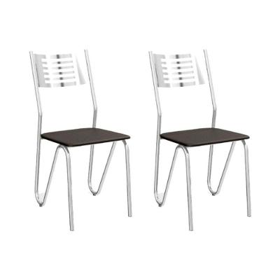 Kit 2 Cadeiras Sala Jantar Nápoles 2C045  2 Un Cromado/Courano Preto - Kappesberg