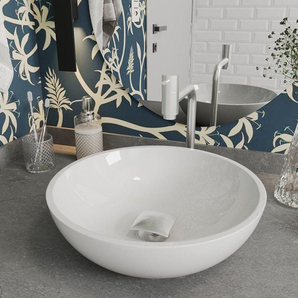 Cuba Pia Banheiro Venus Com Torneira Inox E Valvula Click Branco Branco - 1