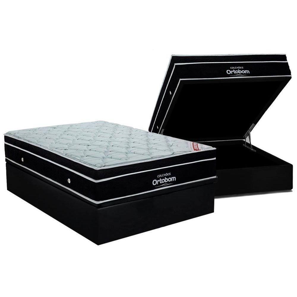 Cama Box Baú Casal: Colchão Molas Ensacadas Ortobom SuperPocket Elegant + Base CRC Suede Black(138x188) - 1