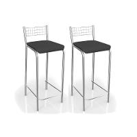 Banqueta de Cozinha Gênova 2B705CR Kit 2 Un Cromado/Courano Preto - Kappesberg - 1