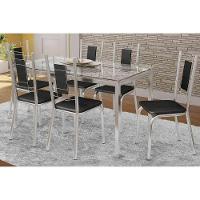 Conjunto: Mesa Sala Jantar Reno c/ Tampo Vidro 150cm + 6 Cadeiras Florença Cromado/Courano Preto - Kappesberg - 1