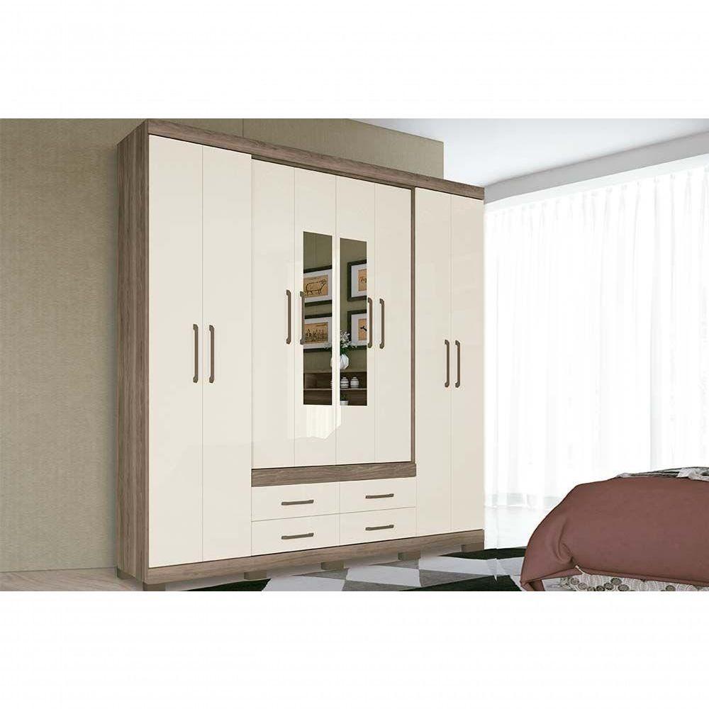 Guarda Roupa 8 Portas E 4 Gavetas C- Pés E Espelho Nápoles Ébano - Santos Andirá - 1