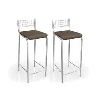 Banqueta Sala de Jantar Gênova 2B705CR Kit 2 Un Cromado/Courano Marrom - Kappesberg - 1