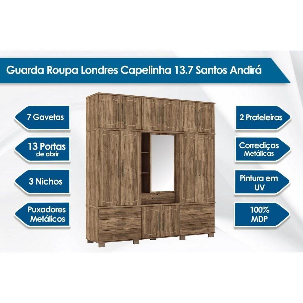 Guarda Roupa Casal 13 Portas e 7 Gavetas Londres Capelinha Atacama - Santos Andirá - 5