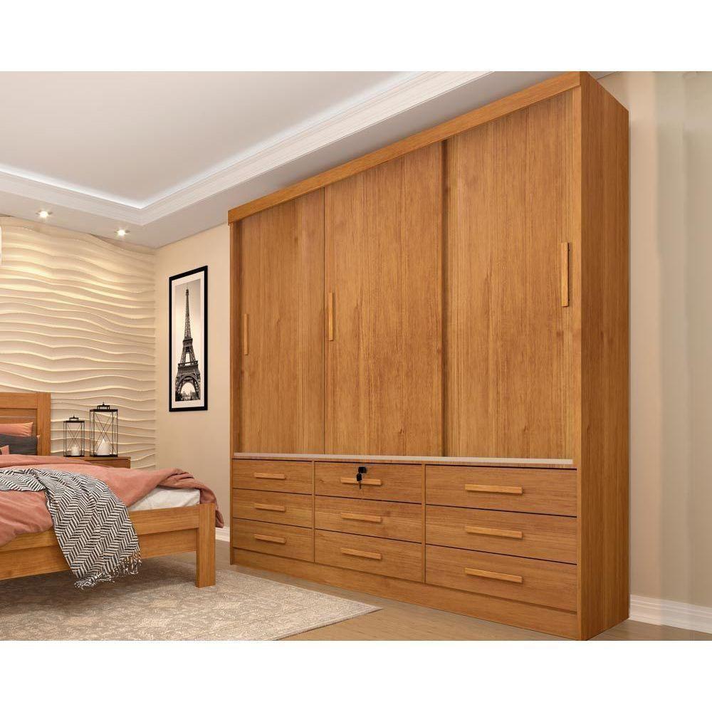 Guarda Roupa Casal Chicago c/ 3 Portas de Correr e 9 Gavetas Cinamomo - Tcil Móveis - 1